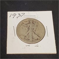 1937 Walking Liberty Silver Half Dollar 90%