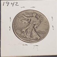 1942 Walking Liberty Silver Half Dollar 90%