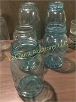5 vintage blue Ball canning jars