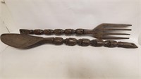 Vtg Large Wood Fork and Spoon 40" Wall Hanging