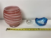 (3) Glassware Peach Large.  Small Clear. Medium