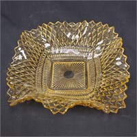 Vtg Amber Pressed Glass Dish with Ruffled Edge 7"