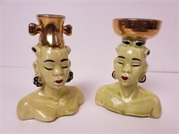 (2) Mid-Century Porcelain African Woman Bust  Vase