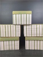 (5) Green Striped Fabric Storage Boxes