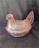Hens on Nest 6" pink glass