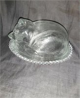Cat in a Basket 7" clear glass