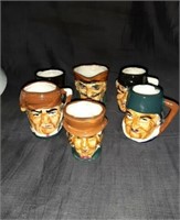 6 Mini Toby Mugs 3" tall