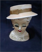 Vintage Ladies Head Vase missing 1 Earring