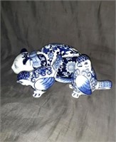 Ceramic Cat 9" & birds 5" Blue & White