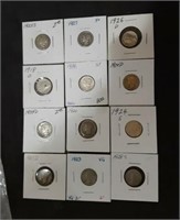 12 Mercury Dimes mixed Dates see pictures