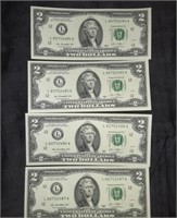 Uncirculated $2 Bill's x4 Consecutive Serial
