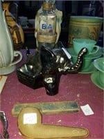 Brown Pottery elephant cigar holder and ashtray