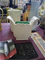 Red wing white and green vase