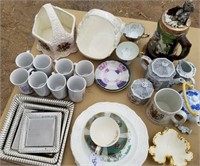 Large Lot of Porcelain Tea Pots, Cups & More