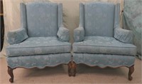 PAIR OF BLUE UPHOLSTERED HIGH BACK CHAIRS