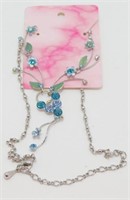Silver Tone 18" Flower Necklace with Blue