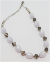 Silver Tone Vintage Necklace with Moonstone Beads