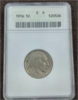 1916 Buffalo Nickel coin ANACS slabbed