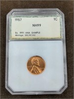1957 Lincoln Wheat cent coin ANA 1991 sample slab