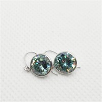 $900 14K  Moissanite Greenish Blue 4.4ct Earrings