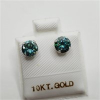 10K  Moissanite Light Bluish Green Earrings