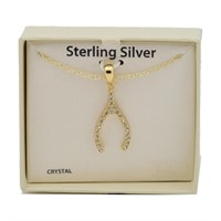 Crystal Wishbone Necklace 18kt Over Sterling Silv.