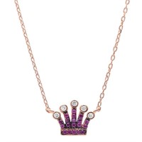 Rose Gold Plated Ruby & Cz Crown Necklace