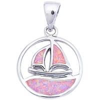 Cute! Pink Opal Sailing Boat Pendant
