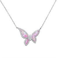 Pink Opal Butterfly (white Topaz Accent) Necklace