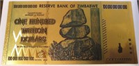 Zimbabwe One Hundred Trillion Dollar 24k Gold Note