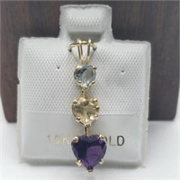 10K  Citrine, Amethyst & Blue Topaz Pendant