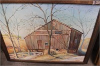 Barn Scene Painting Signed Shirley Strong