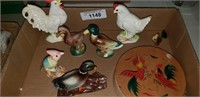 Vintage small Bird Figurines & Rooster Dish