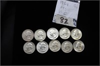 Silver 10 1964 Washington Quarters