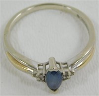 10k White and Yellow Gold Ring with Sapphire and