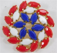Vintage Red, White and Blue Stone Brooch