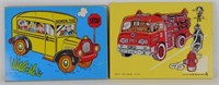 Vintage Wooden Puzzles: School Bus and Fire Truck