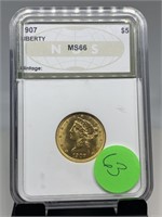 1907 MS66 $5 GOLD LIBERTY HEAD COIN