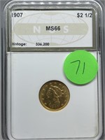1907 $2.5 DOLLAR LIBERTY MS66 GOLD COIN GRADED