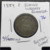 1854 SEATED LIBERTY SILVER QUARTER