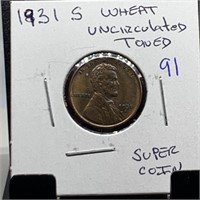1931-S WHEAT PENNY UNC / TONED  COIN