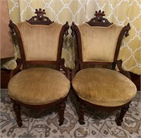 (2) Walnut Victorian Peg Leg Style Parlor Chairs