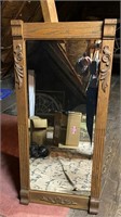 Oak Beveled Mirror w/ Carving