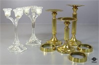 Metal Candlesticks & Glass Candelabras 5pc