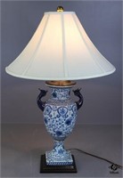 Blue & White Ceramic Lamp w/Shade 2pc