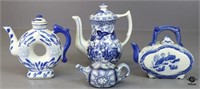 Blue & White Teapots 4pc