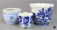 Blue & White Ceramic Pots 3pc