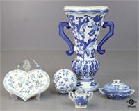 Blue & White Ceramic Decor 5pc
