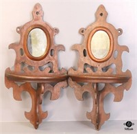 Wooden Wall Shelves w/Mirror 2pc