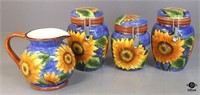Ceramic Sunflower Jars & Pitcher 4pc